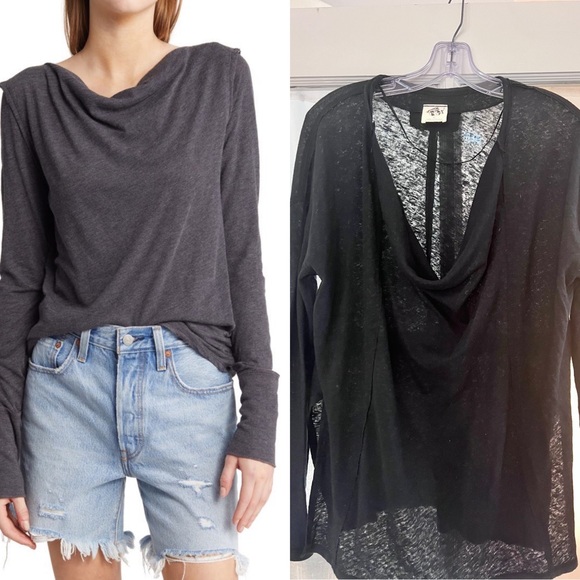 Free People Tops - FREE PEOPLE We the Free Kimmi Linen Blend Long Sleeve Top in Black